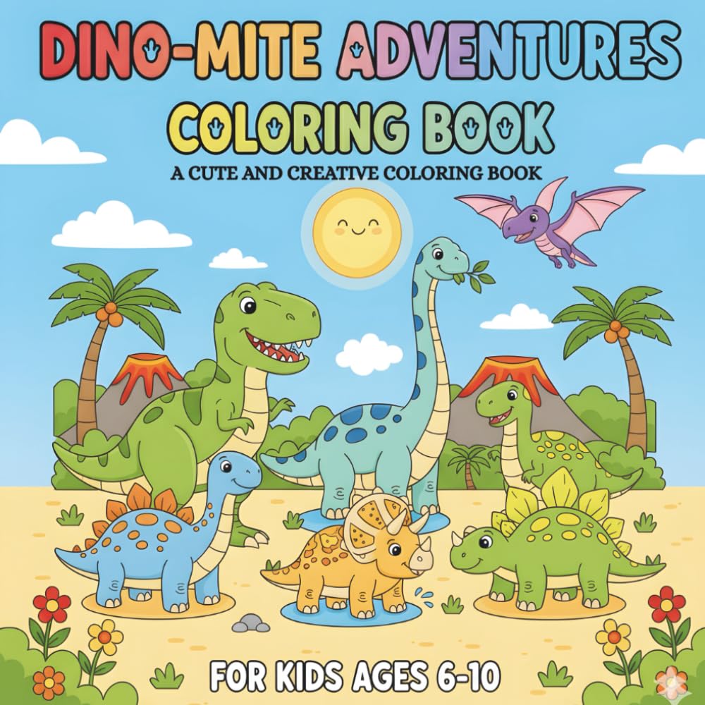 DINO-MITE Adventures Coloring Book!: Fun and Easy Prehistoric Creatures Coloring Pages, Great for Boys and Girls Ages 6-10.