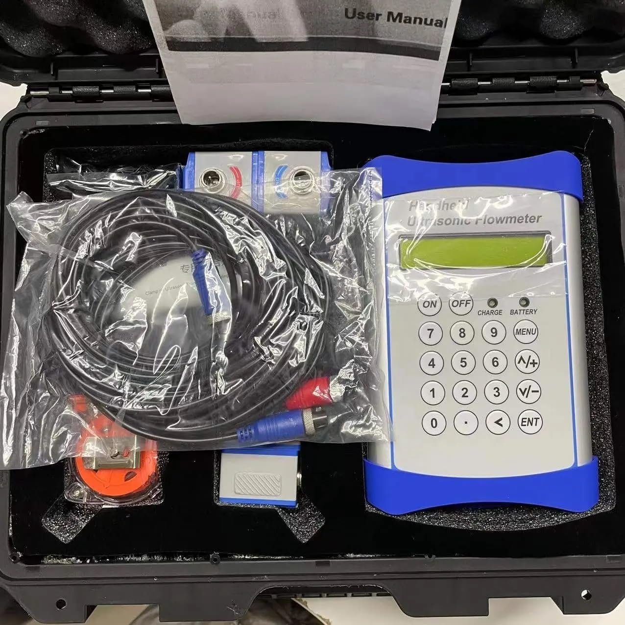 Przepływomierz, TUF-3000L Przenośny ultradźwiękowy przepływomierz DN15-DN6000 Przepływomierz wody, oleju napędowego, tester prędkości cieczy Wbudowana bateria(TUF-3000L TM-1)
