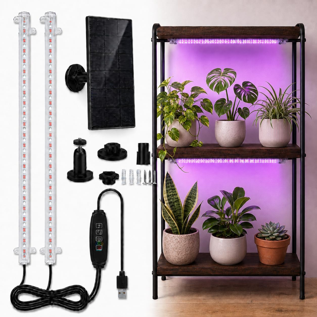 Solar Grow Light Bars for Plants, IP65 Waterproof for Greenhouse