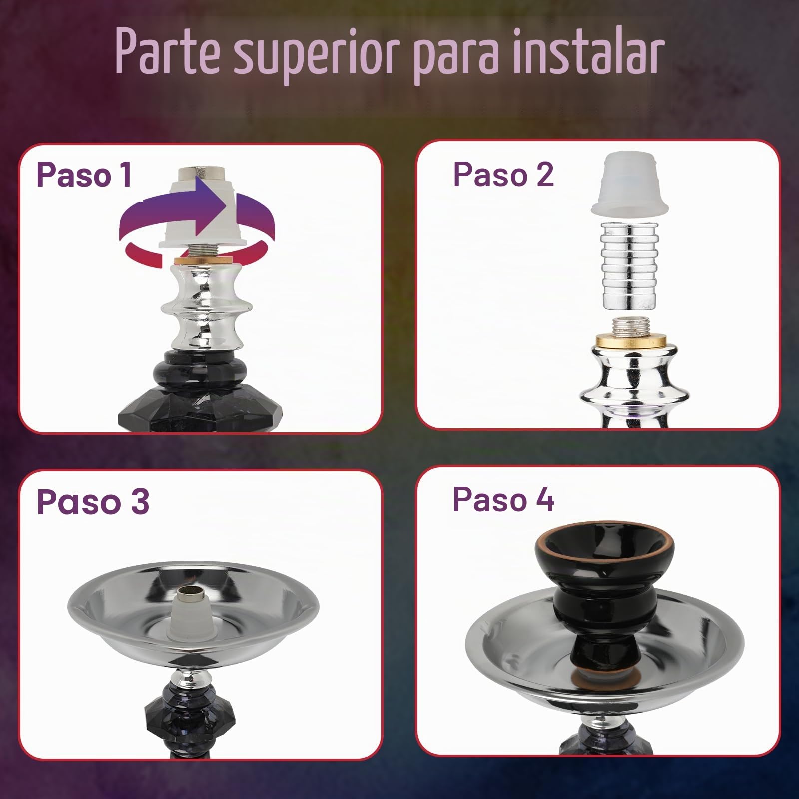 Juego de cachimba con 4 mangueras de 22 pulgadas con jarrón de vidrio, cuenco de cerámica y cenicero de pinzas de carbón (4 azules)