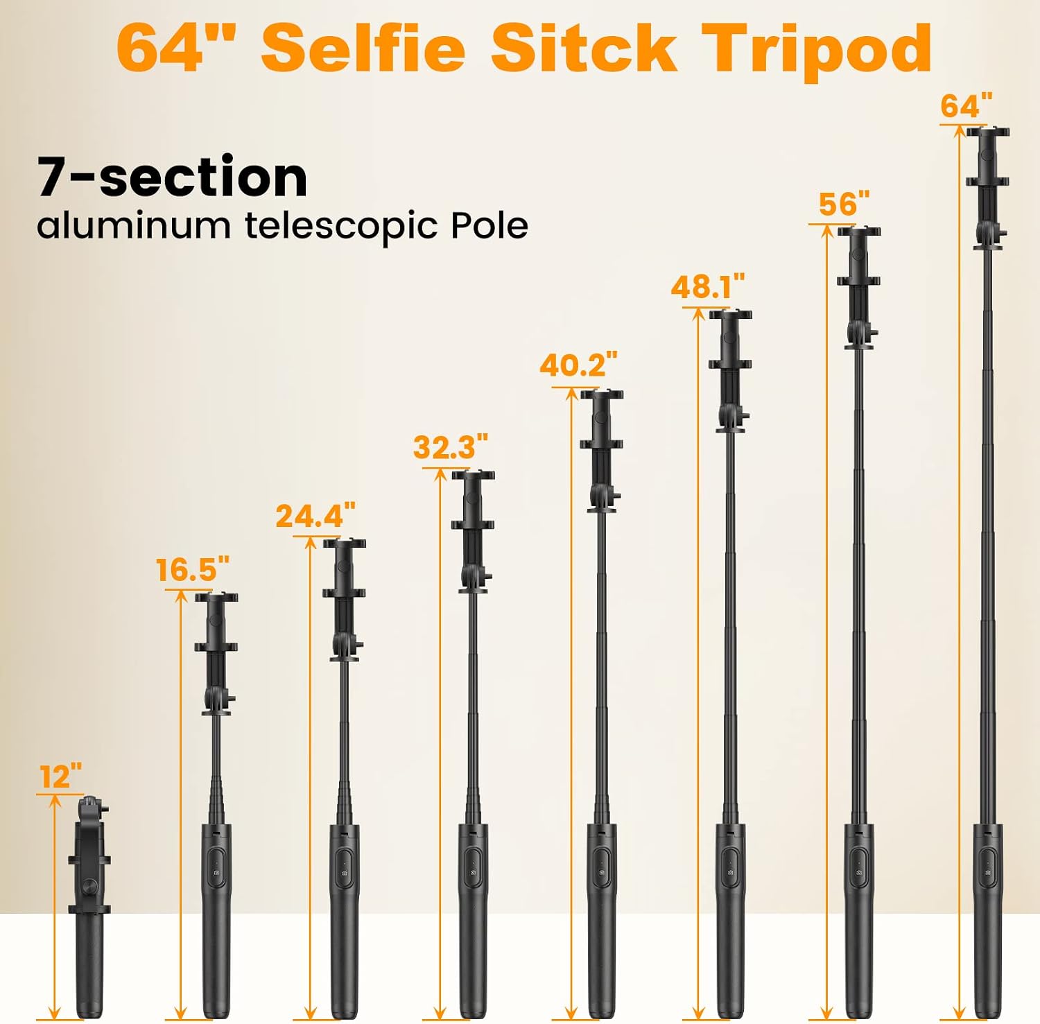 64" Selfie Stick Tripod with Remote for Cell Phone 4"-7",Portable Phone Tripod Stand Compatible with iPhone Android Lightweight Expandable for Travel Selfies Video Recording Vlog(Black)