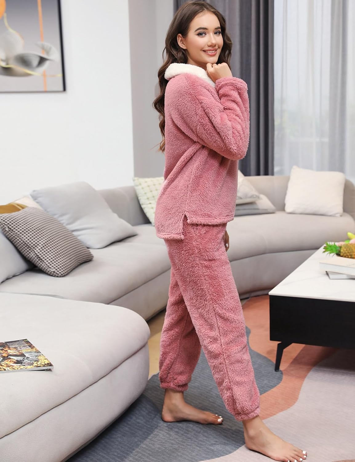 HEEKPEK Fuzzy Pajamas Set for Women Winter Warm Fluffy Loungewear Soft Fleece Pj Pants 2 Piece Plush Sleepwear Lounge Tops - Image 6