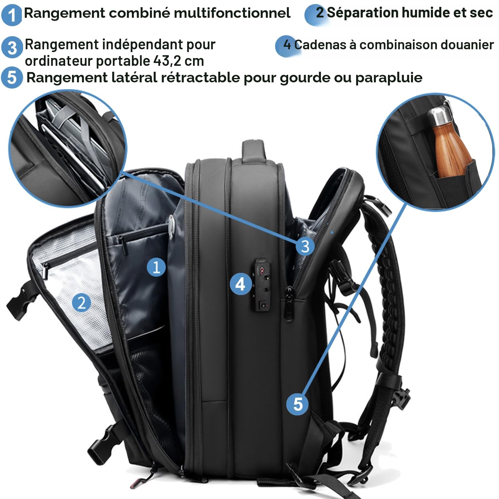 Vacpack - Sac à dos extensible avec système de compression sous vide pour voyage, sac à dos gonflable de 50 litres