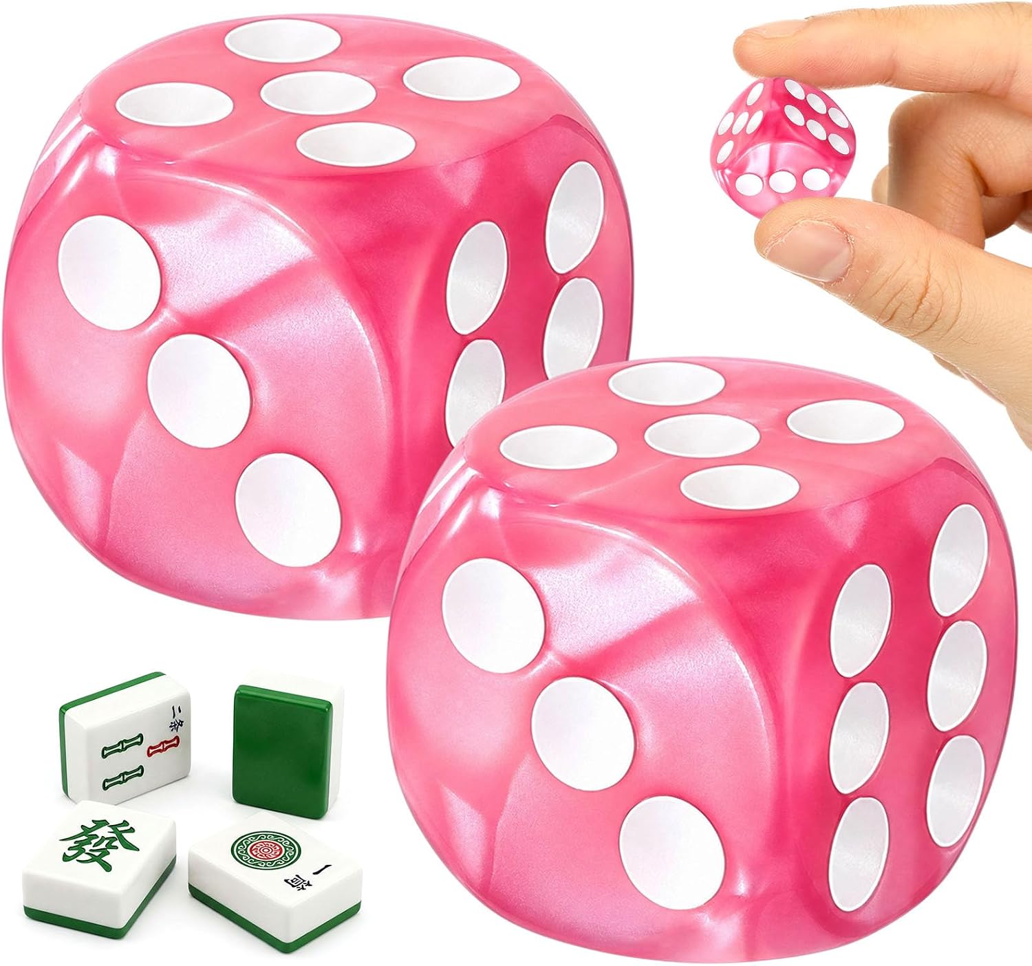2 Pcs Mahjong Dice Crystal, Stylish, Pearl Rose Pink