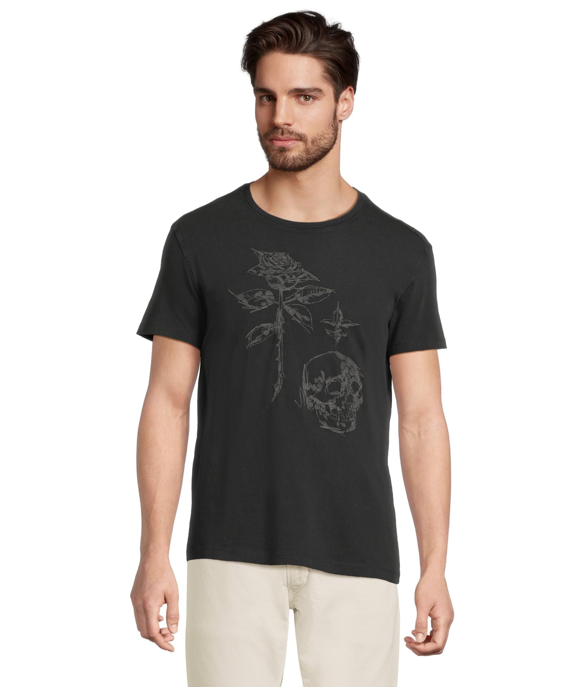 John Varvatos Men's Rose + Skull Tee, Black, S