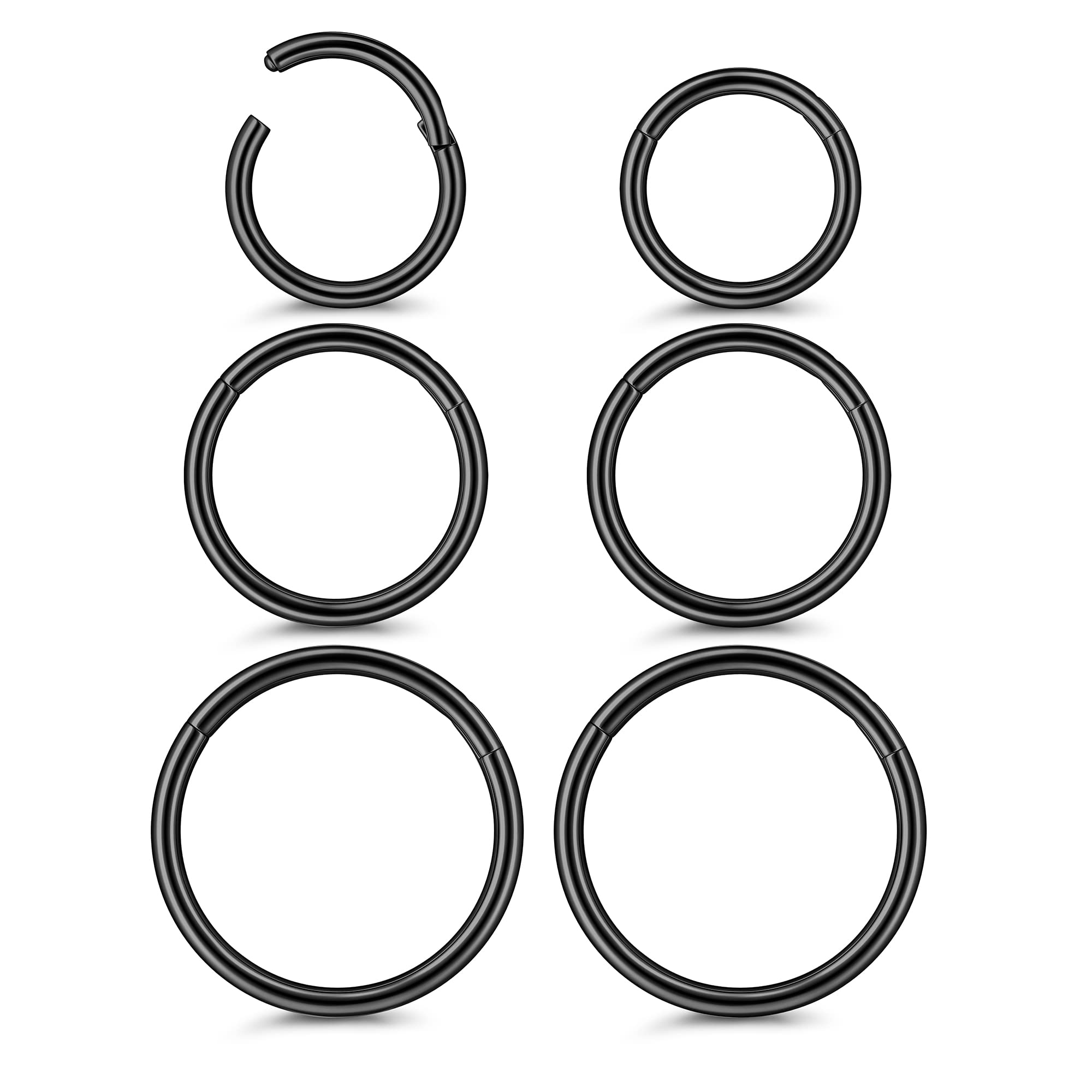 FIOROYAL 6Pz 16G/18G Titanio Piercing Nariz Aro Clicker Piercing Septum Sleeper Pendientes para Mujere Hombre Helix Cartílago Daith Ohr Tragus Piercing Joyería 8-12mm