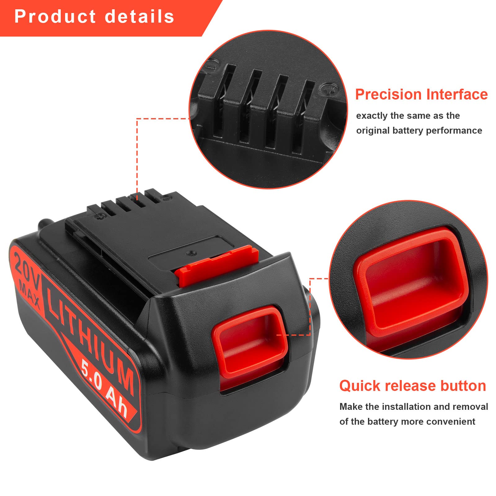 Batteria BL2018-XJ da 18 V 5 Ah per utensili Black and Decker, 20 V MAX, sostituisce la batteria agli ioni di litio per Black + Decker LBXR20 LBXR20B LBXR20-OPE LBXR2020 LBXR4020