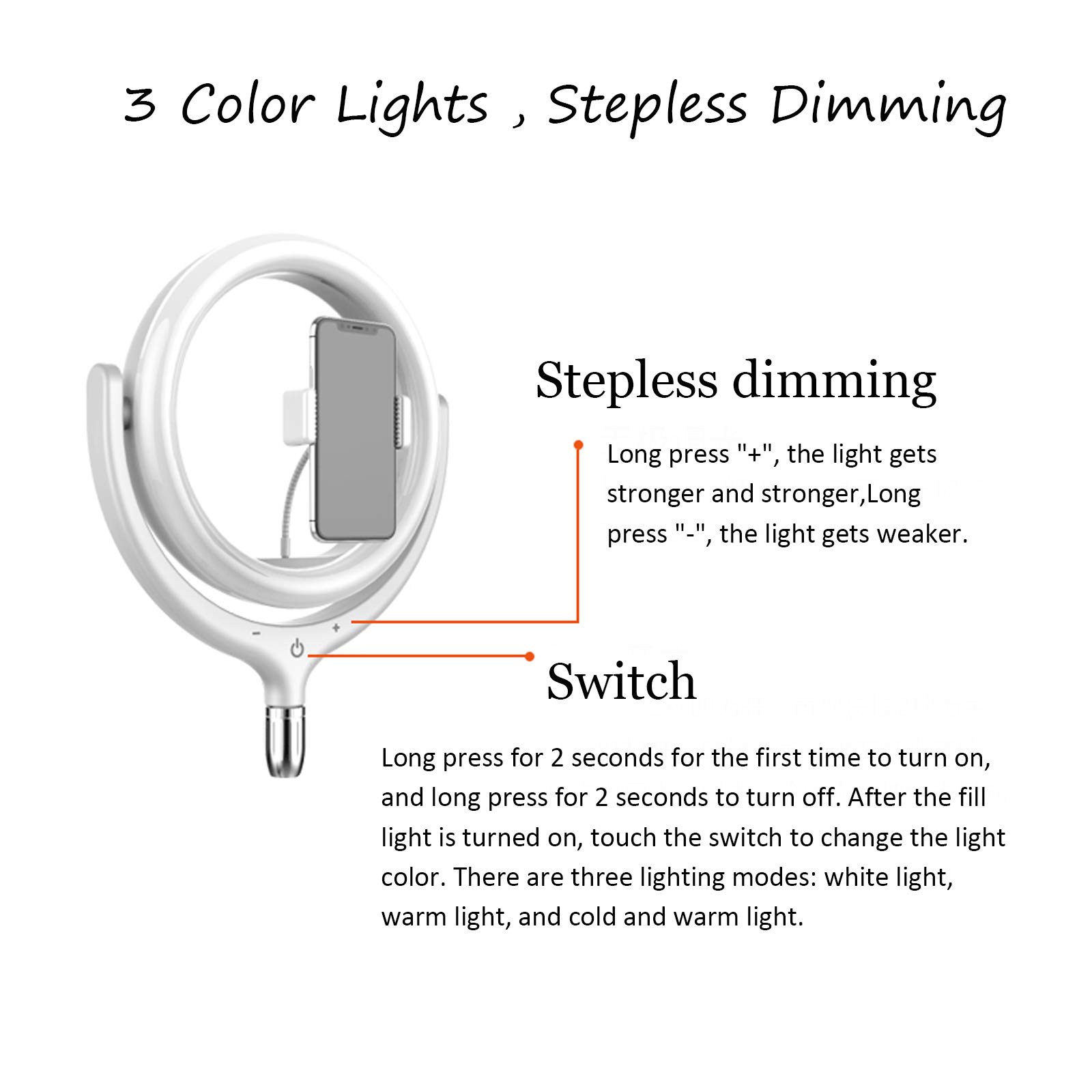 12 en selfie anillo de luz con soporte para teléfono celular, teléfono flexible Clamp, hierro placa base, el soporte de iluminación ajustable para la fotografía de vídeo en vivo y maquillaje,Negro