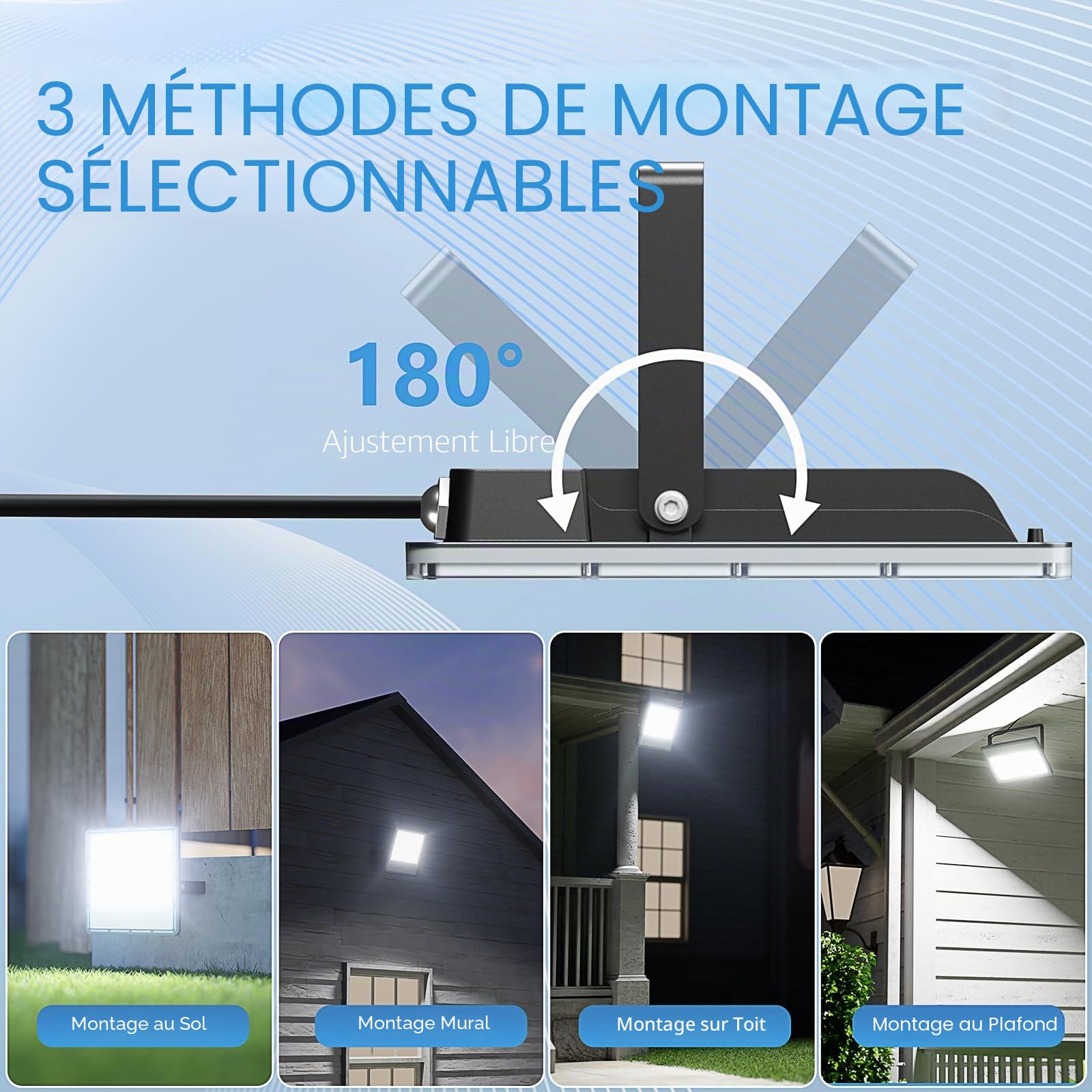Projecteur Spot LED Extérieur 300W, Lampe Phare LED Exterieur Etanche IP67 30000LM Blanc Froid 6500K pour Jardin(1 Pièce)