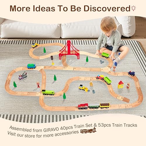 Miniatura 5 de Juego de 53 vías de tren de madera, paquete de expansión de accesorios de tren de madera para Melissa y Doug, se adapta a Brio, se adapta a Thomas,