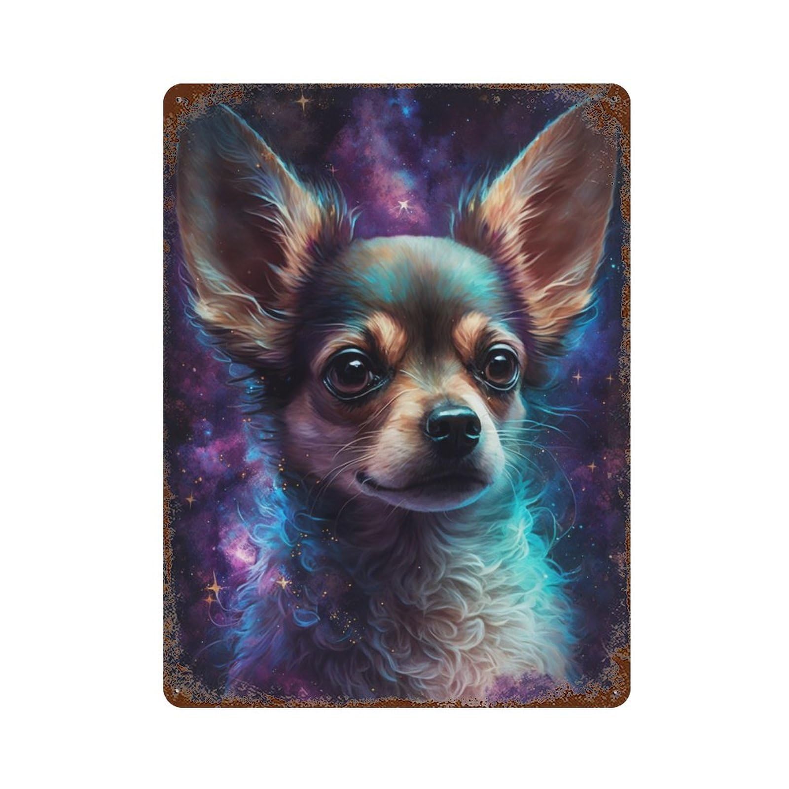 Galactic Chihuahua Portrait -4 15.7"x11.8" Vintage Rust Metal Sign, Classic Wall Plaque for Pub, Kitchen And Man Cave Decor