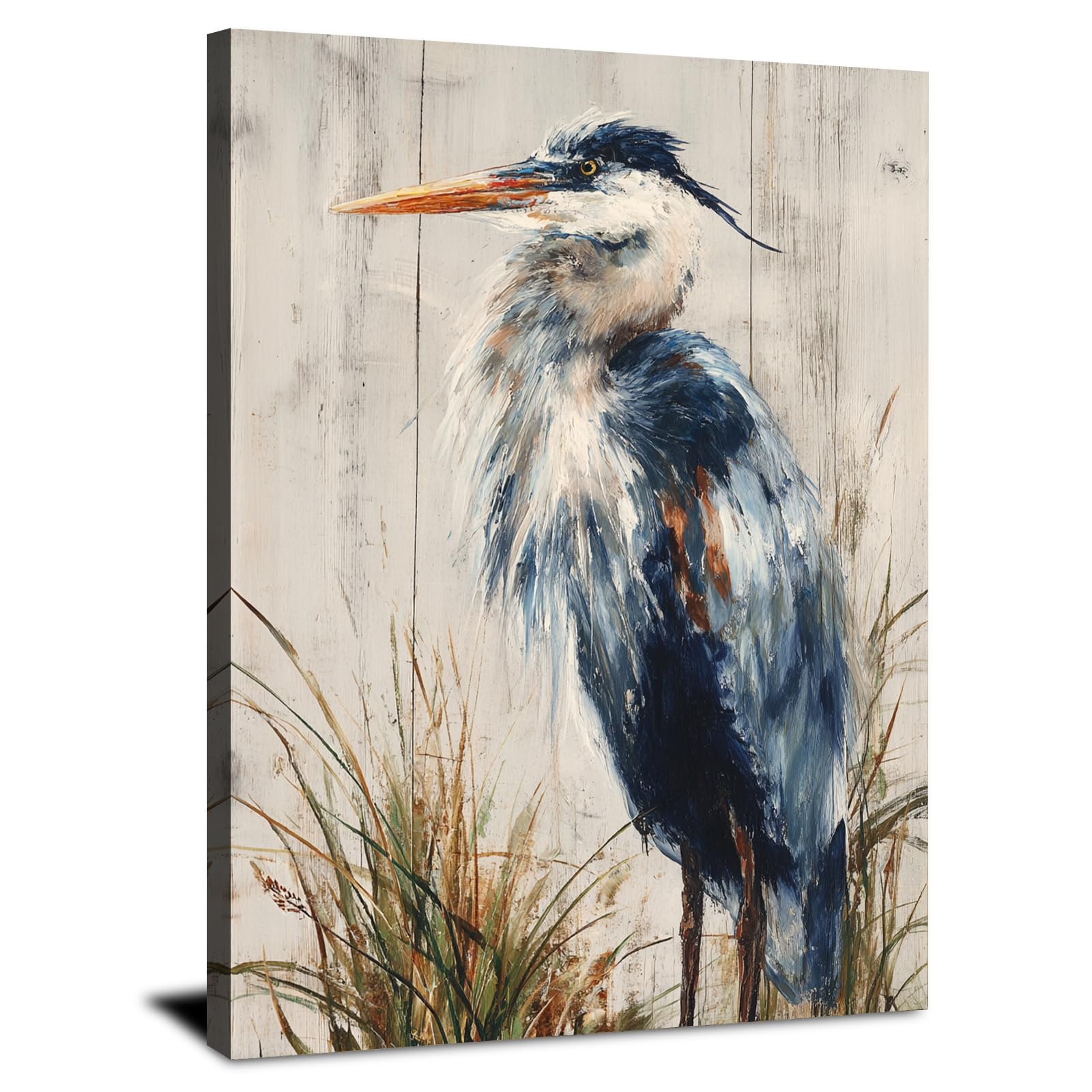 Blue Heron Canvas Wall Art for Living Room Coastal Bird Wall Pictures Rustic Coastal Farmhouse Prints Painting Nautical Beach House Wall Decor for Bathroom Bedroom Living Room Home Decoration 30x40cm