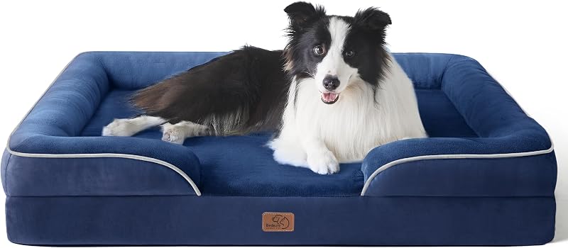 BEDSURE Ortopédikus Kutyaágy 89x63 cm - Közepes Méretű Kutyáknak, Mosható Tojástartó Habos Kutyakanapé, Csúszásgátló Kutyafekhely, Sötétkék