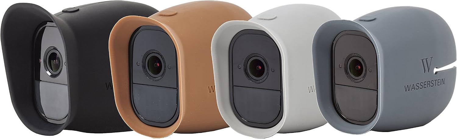 Wasserstein 4 x Silicone Skins with sunroof Compatible with Arlo Pro & Arlo Pro 2 Smart Security - 100% Wire-Free Cameras (Black/Brown/Grey/Blue)