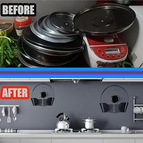 Miniatura 7 de 4 pares de organizadores universales para tapas de ollas para gabinetes, organizadores de tapas de sartén dentro de la puerta del gabinete de