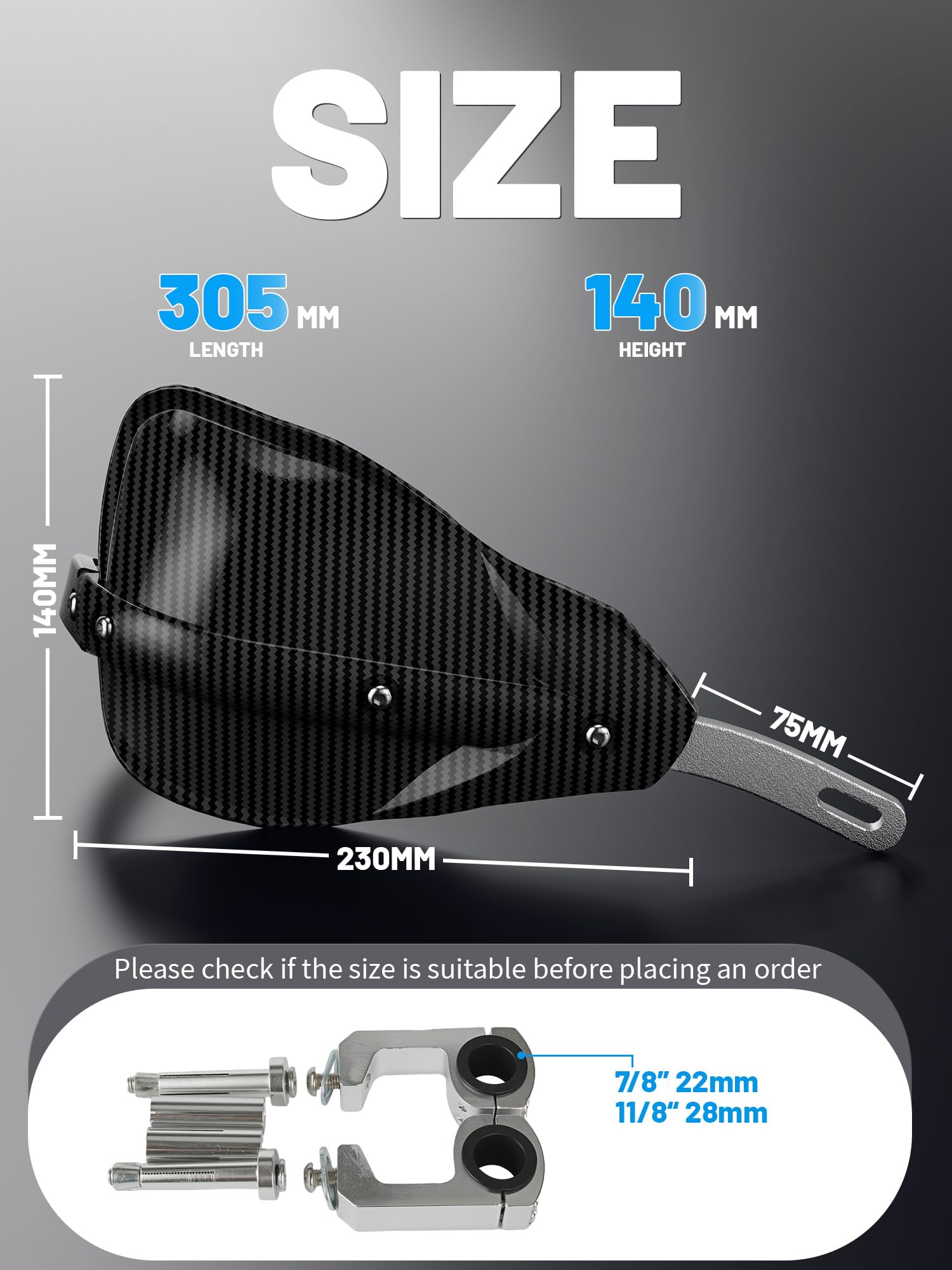 JFG RACING Protège-mains universels imitation fibre de carbone pour moto tout-terrain, motocross Enduro MX de 2,2 cm et 3,8 cm