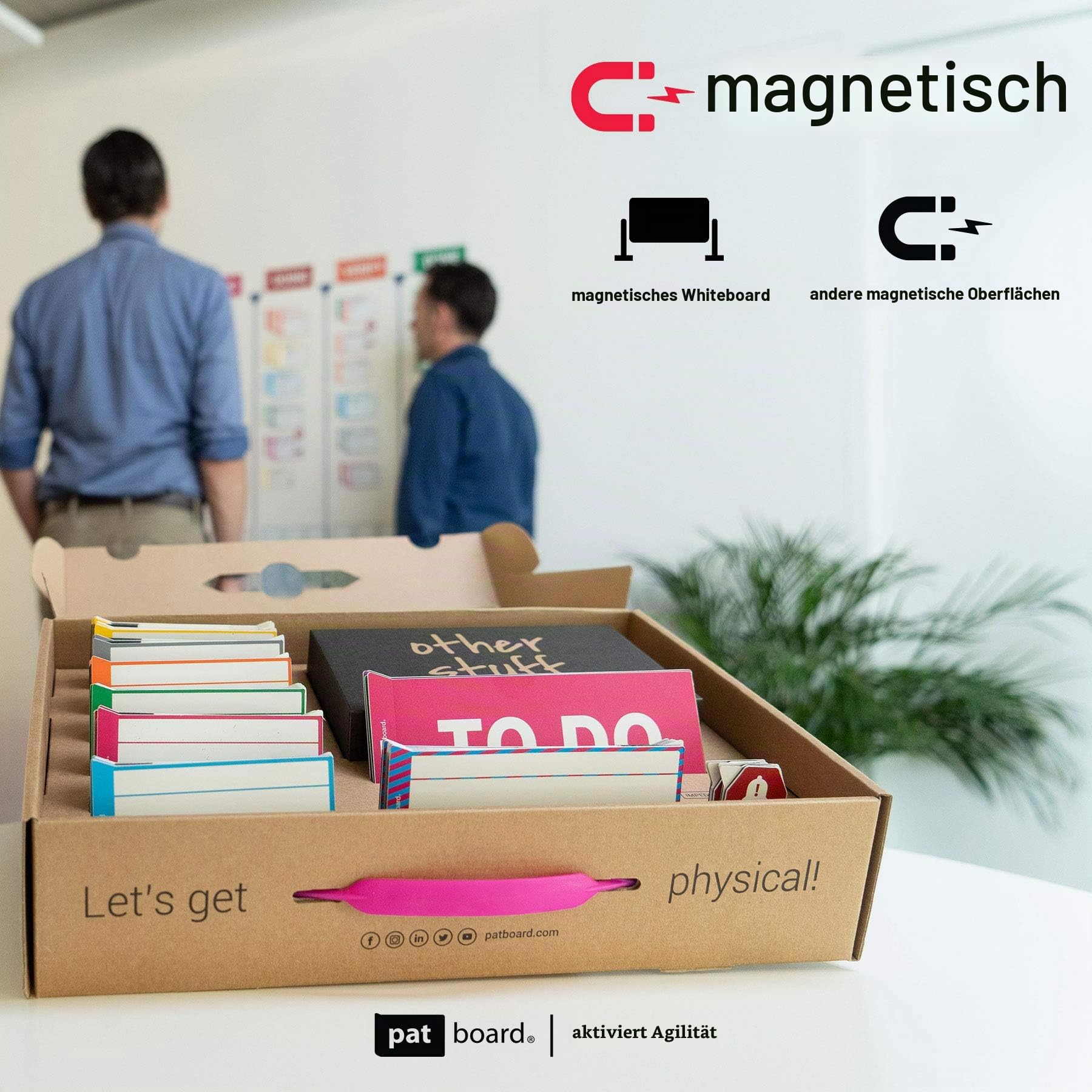 PATboard Kanban Board und Scrum Board – Full Tool Set für Whiteboard, Magnettafel - Beschreibbare Magnete, Scrum & Kanban Karten - Whiteboard Zubehör