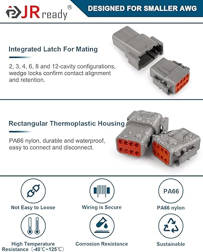 Vista 27 de JRready Deutsch - Juego de conectores DTM de 2 4 pines, ST6330-204, impermeables, con contactos sólidos de tamaño 20