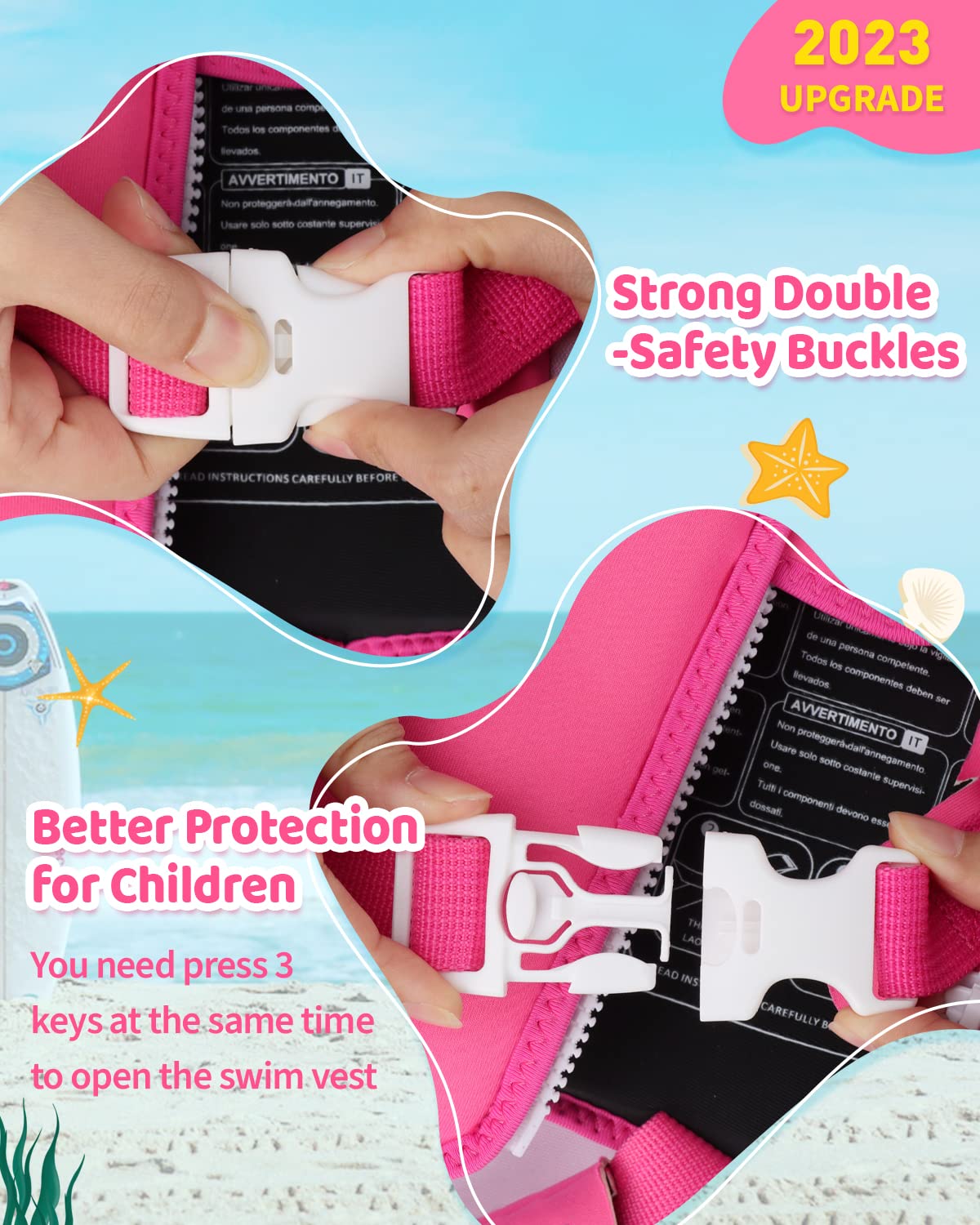 Chaleco de Natación para Niños Flotador Piscina con Correa de Seguridad Ajustable 10-25kg