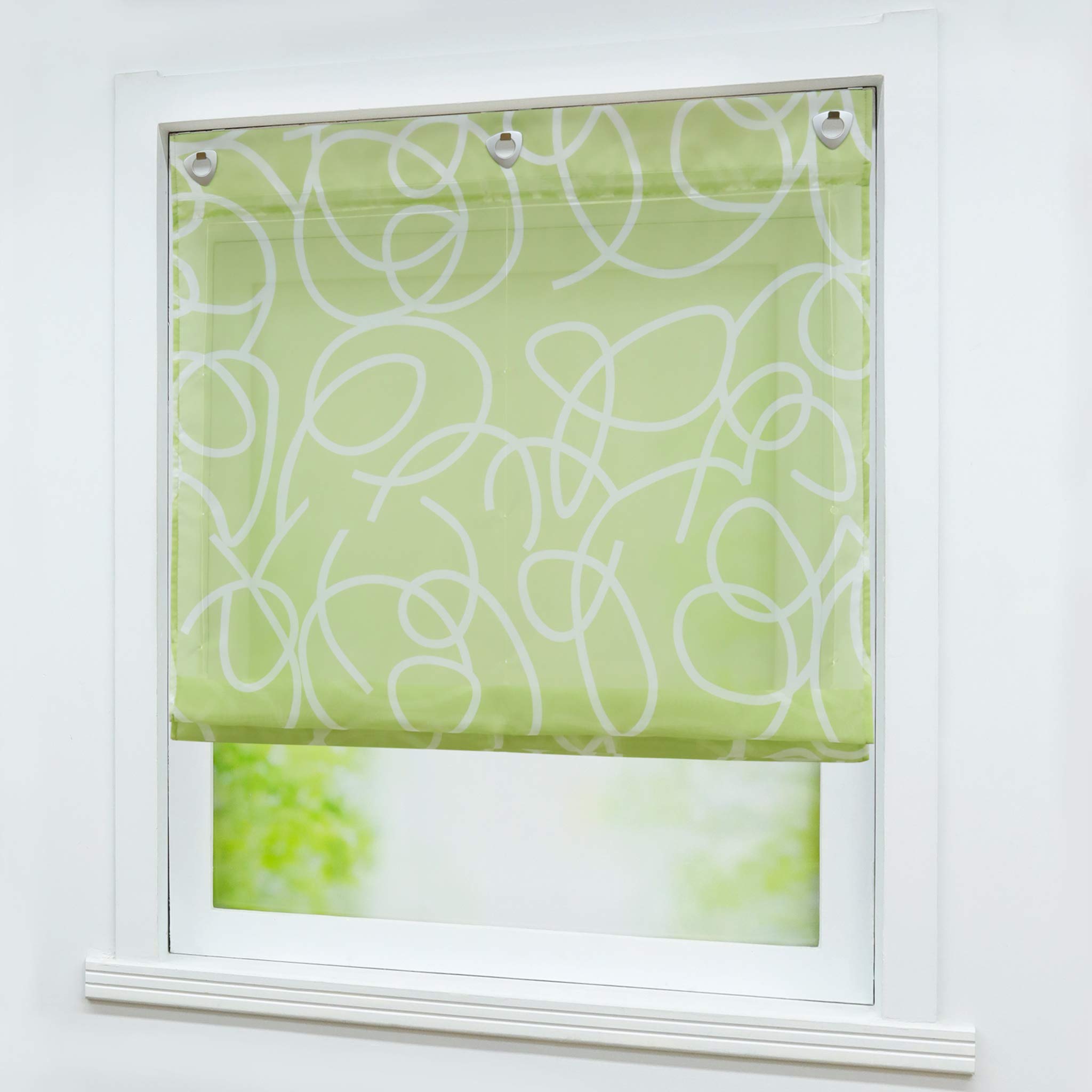 Joyswahl Store Bateau à œillets Transparent avec Impression « Minna » Rideau à fenêtre avec Crochet de Suspension sans perçage, Polyester, Vert, BxH 120x140cm