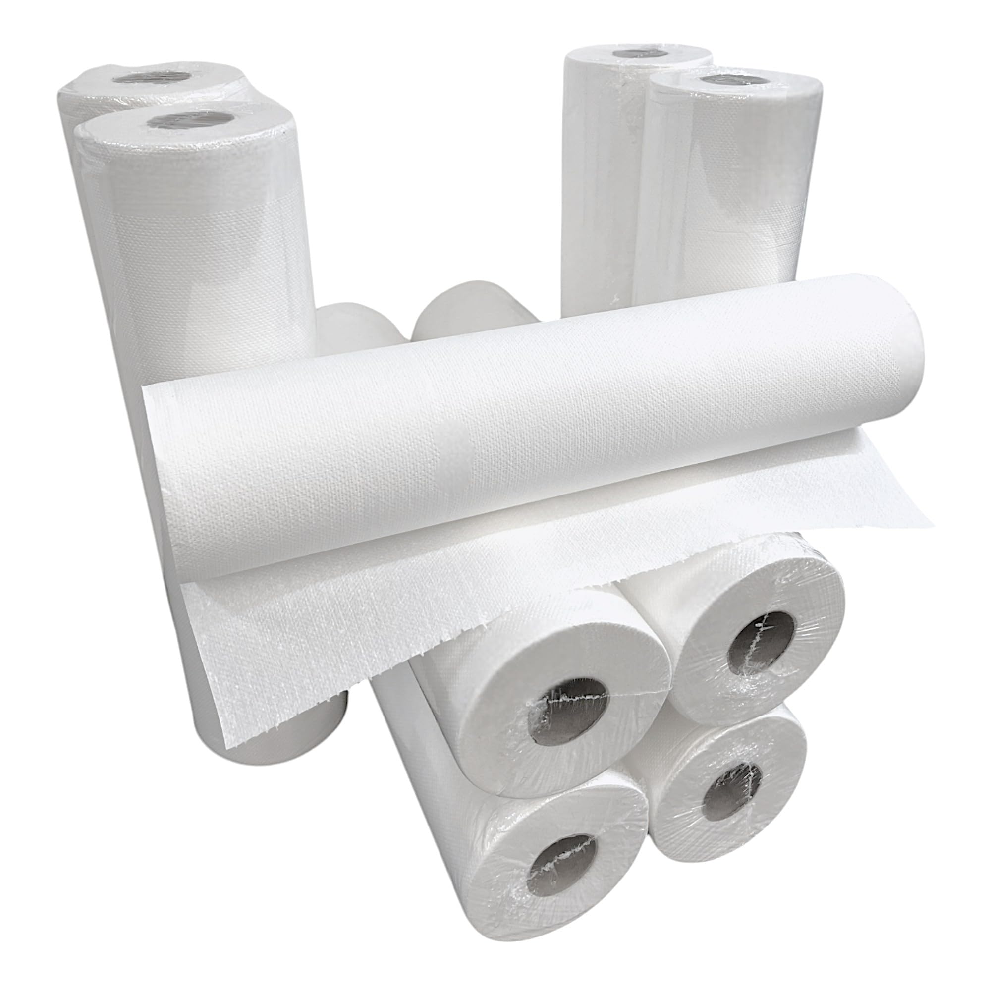 Ärztekrepp (9 Stück), 59 cm x 50 m, 2-lagig, je 40 cm vorperforiert, einzeln verpackt, saugstarke Ärzterolle, weiße Papierrollen als Liegenabdeckung
