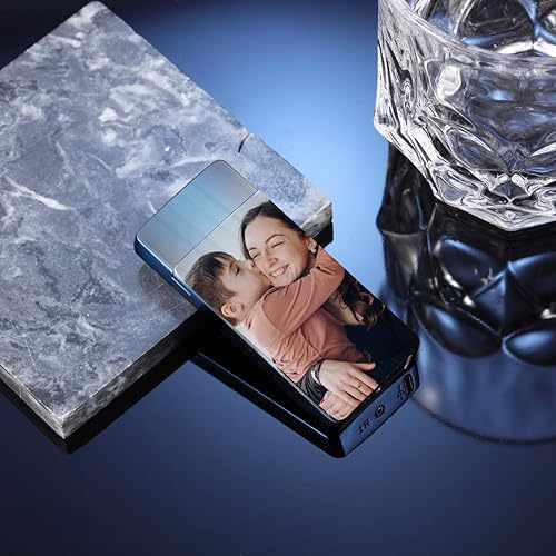 Vista 28 de Encendedor de arco eléctrico con foto personalizada USB recargable a prueba de viento, interruptor táctil grabado personalizado con indicador