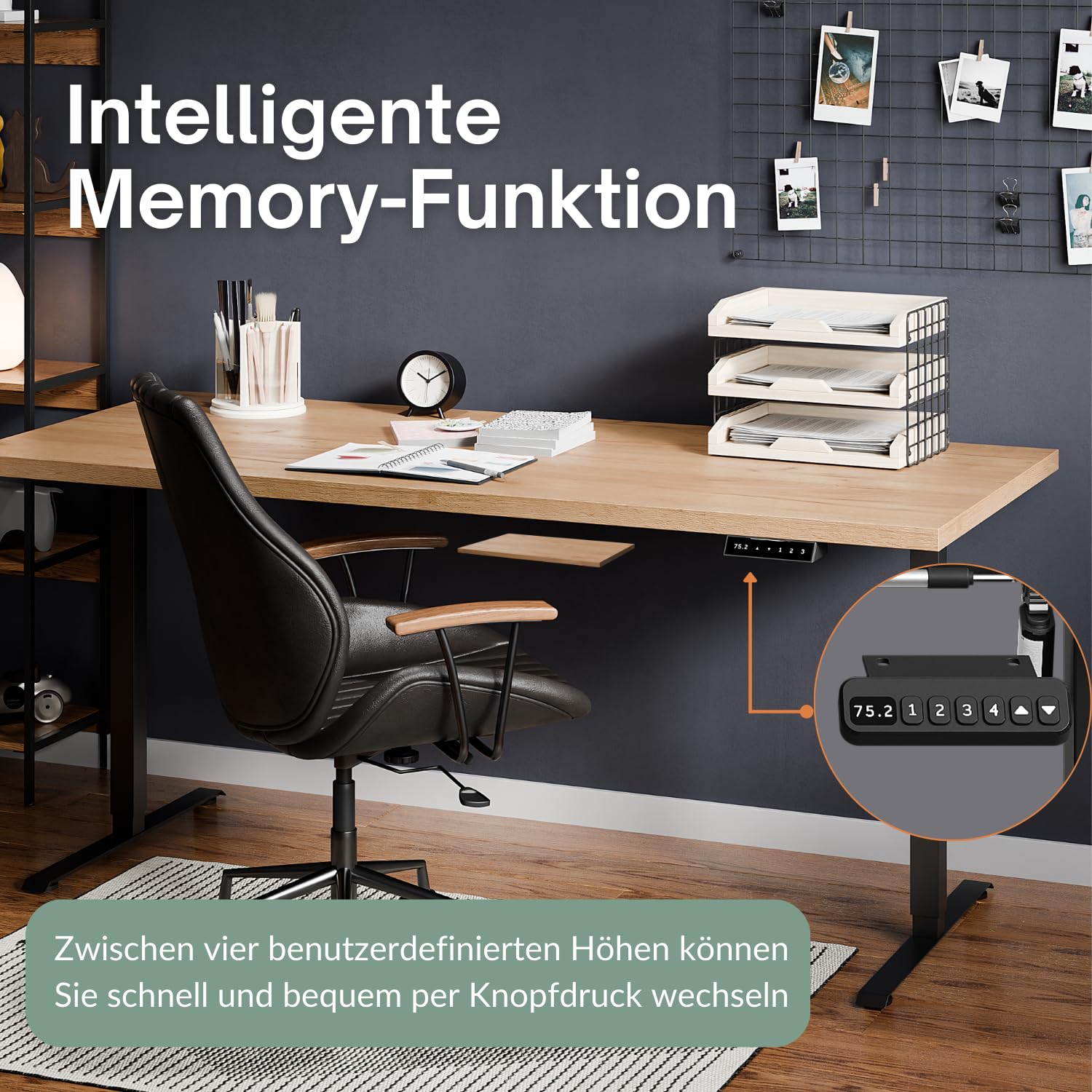 Planetmöbel höhenverstellbarer Schreibtisch elektrisch | Tischgestell, höhenverstellbar, mit Memory-Funktion, höhenverstellbarer Schreibtisch Gestell, belastbar bis 80 Kg, schwarz