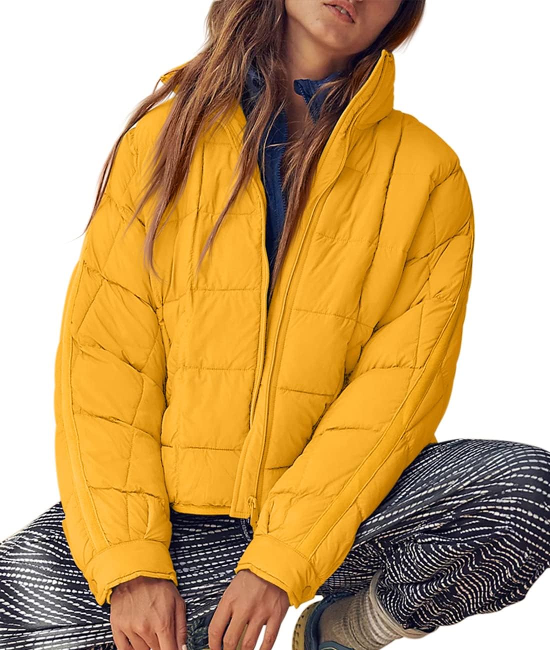 Women's Oversized Lightweight Down Coat Long Sleeve Zip Packable Short Puffer Jackets