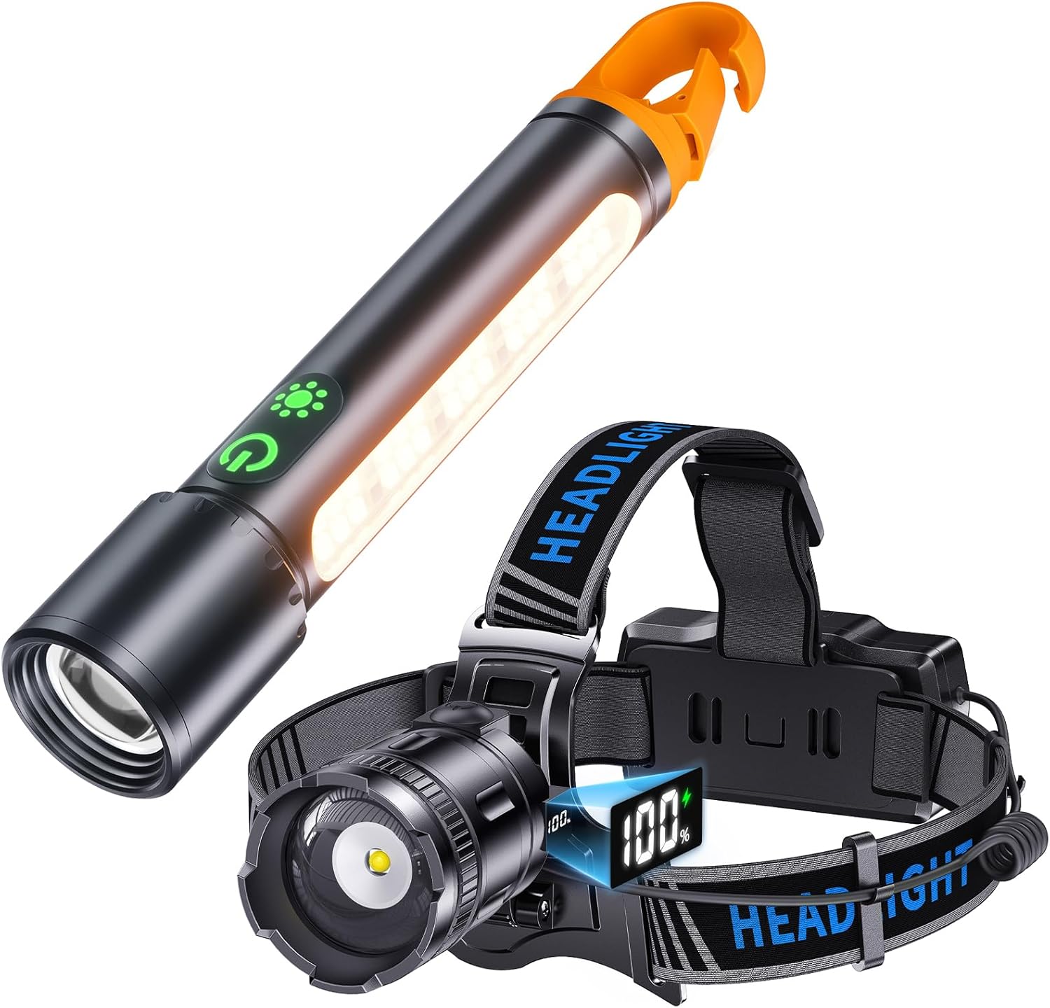 ADDplus Magnetic Rechargeable Flashlight & Super Bright Headlamp