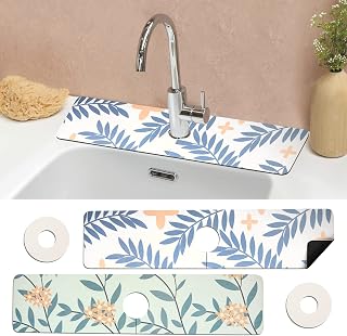 2Pcs Sink Faucet Mat, 23.6*5.5in Kitchen Sink Splash Guard, Diatomite Faucet Splash Guard, Three-Layer Thicken