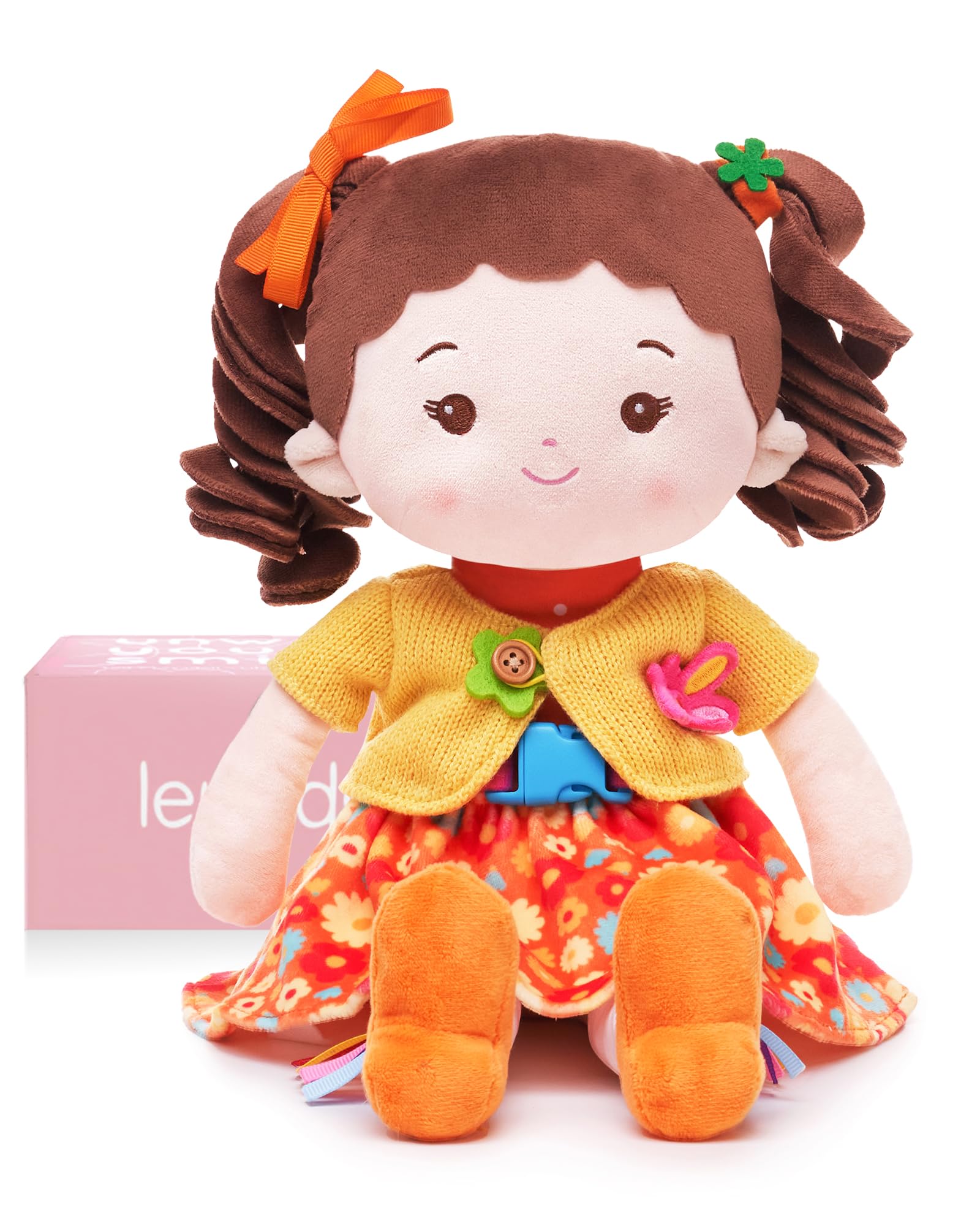 LeyaDoll Muñeca educativa Soft Bady (16 pulgadas), muñeca sensorial de aprendizaje para niños, juguetes para niñas de 2 años, regalos de Navidad, cumpleaños, muñeca de peluche con botones