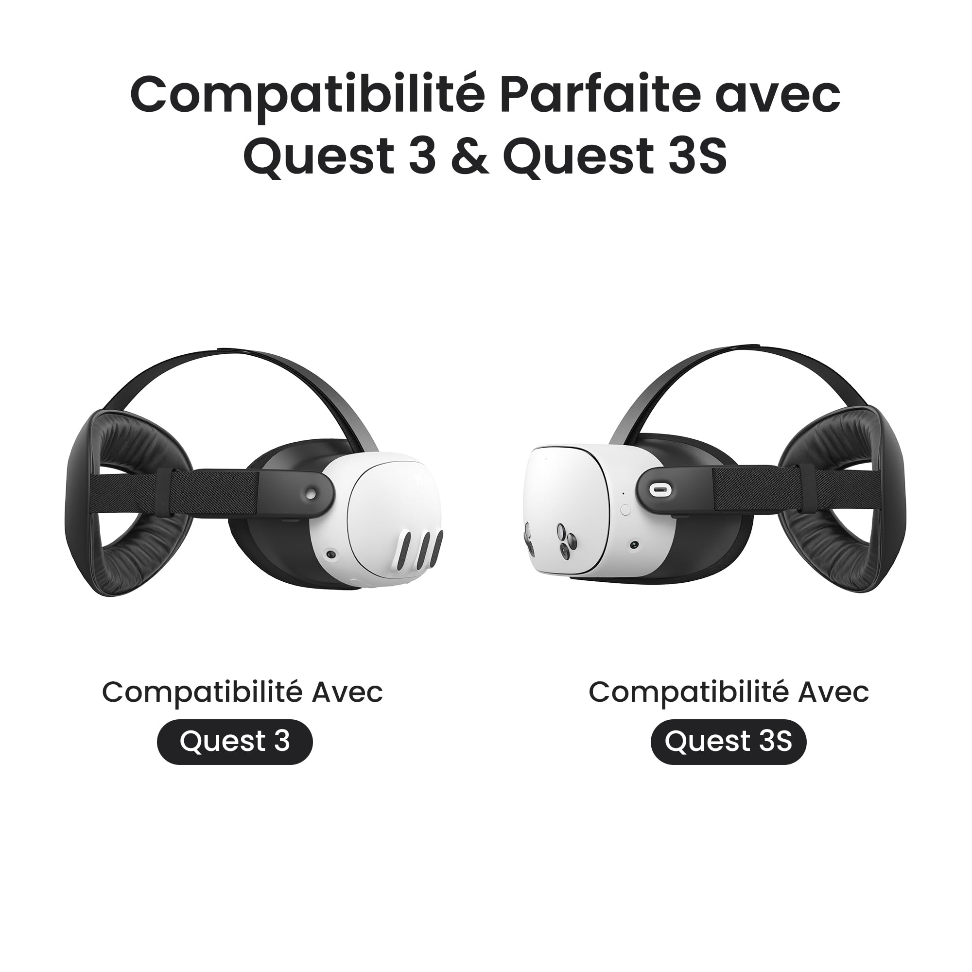 KIWI design K4 Flex Sangle Confort réglable Quest 3/3S, PU sans Batterie | Réglable, anti-pression, dos plat, PU souple, TPU adaptable, pliable, léger, ajustement, sécurité certifiée