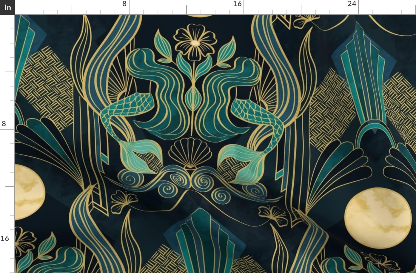 Spoonflower Fabric - 1920S Mermaid Fantasy Moon Magical Elegant Feminine Mysterious Moody Printed on Organic Cotton Sateen Fabric by The Yard - Sewing Quilting Apparel Home Decor