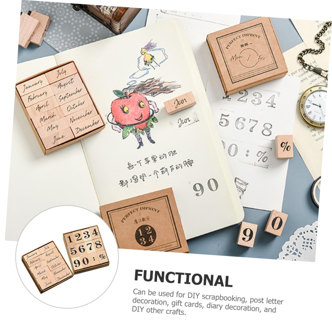 Veemoon 5 Set Sigillo Di Legno Timbro Fai -da -te Francobolli Del Giornale Mesi Fribri Per Il Journaling Timbro Per L'ufficio Timbri in Legno Bollo Mensile Pezzi * 5
