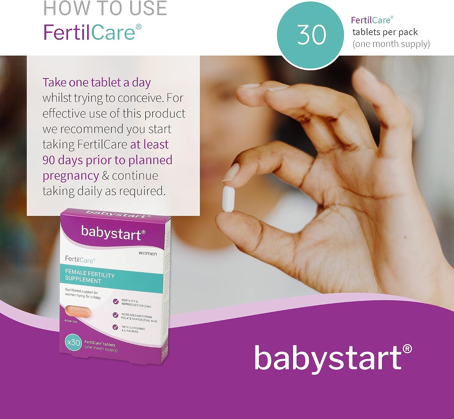 Babystart Fertility Supplements for Women, FertilCare 30 Tablets, 1 Month Supply - Image 4