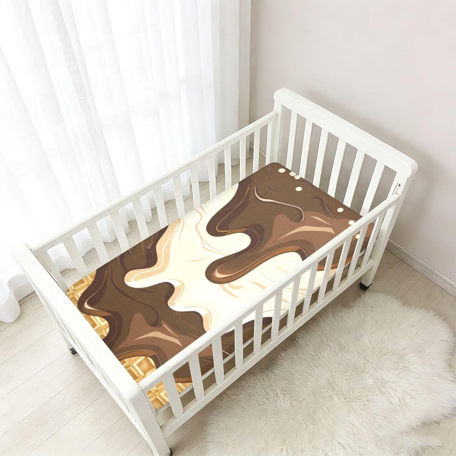 Kawaii Ice Cream Chocolate Crib Sheets Soft Breathable Fitted Cotton Baby Crib Sheets Mattress Cover for Girl Boy, 52" x 28" x 9"