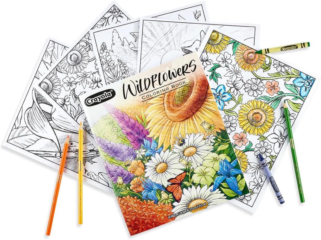 Crayola Wildflower Coloring Book (40 Pages), Premium Adult Coloring Pages, for Stress Relief and Relaxation, Gift for Adults