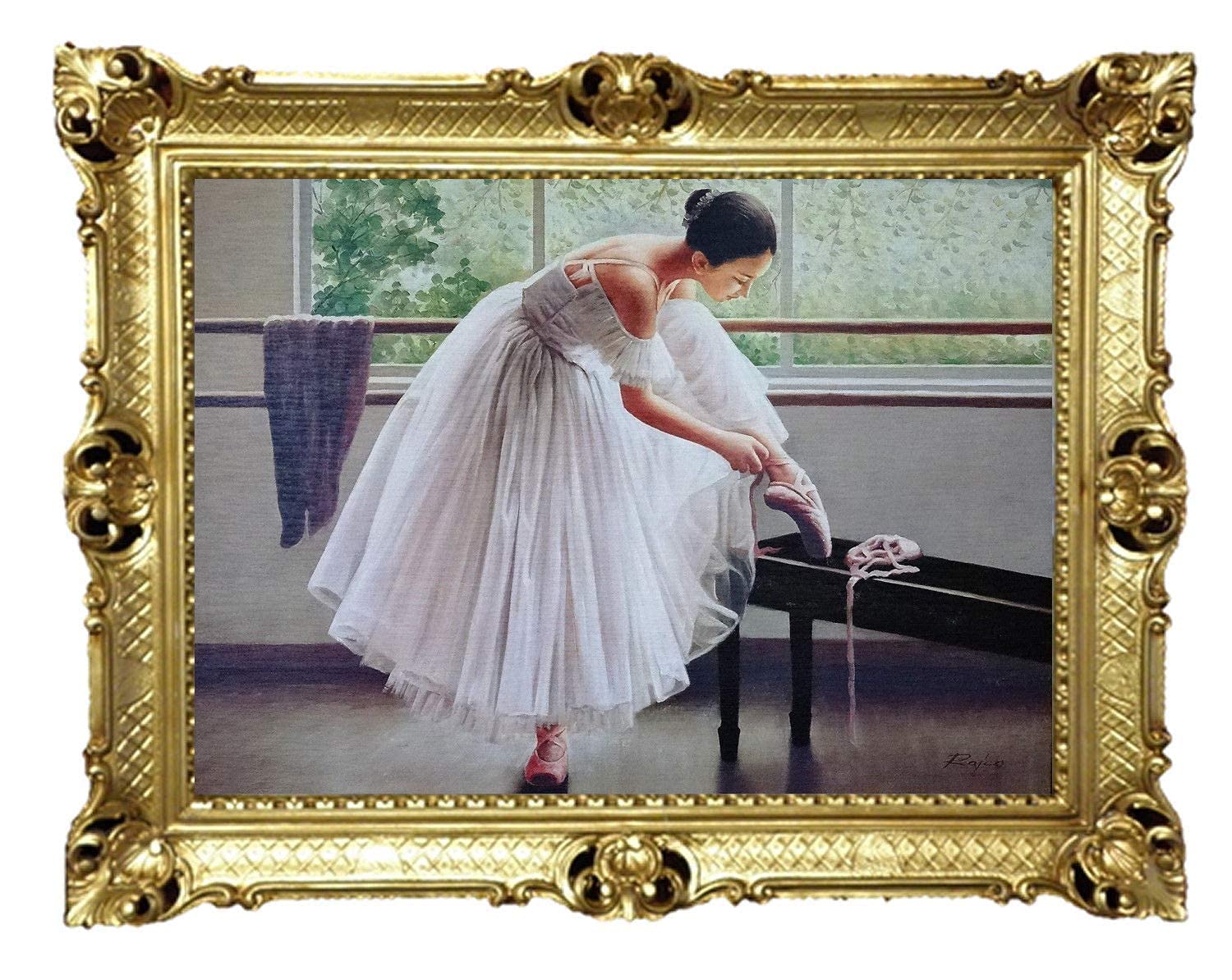 BALLERINA BALLETT Künstler : RAJCO TÄNZER BILD FOTO 90X70 CM BILDERRAHMEN BILD BILDER MIT RAHMEN BAROCK Wandbild Kunstdrucke Gemälde Retro Repro Antik für Cafe Bar Home Büro Praxis 58B
