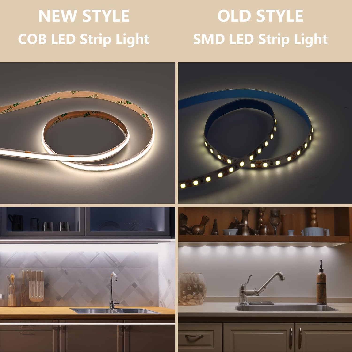 24V CCT COB LED Under Cabinet Strip Lighting 32.8FT, 3000K 4000K 6000K Cuttable LED Tape Light CRI 93 with Remote Controller and Power Supply for Kitchen Bookcase Shelf Display Room