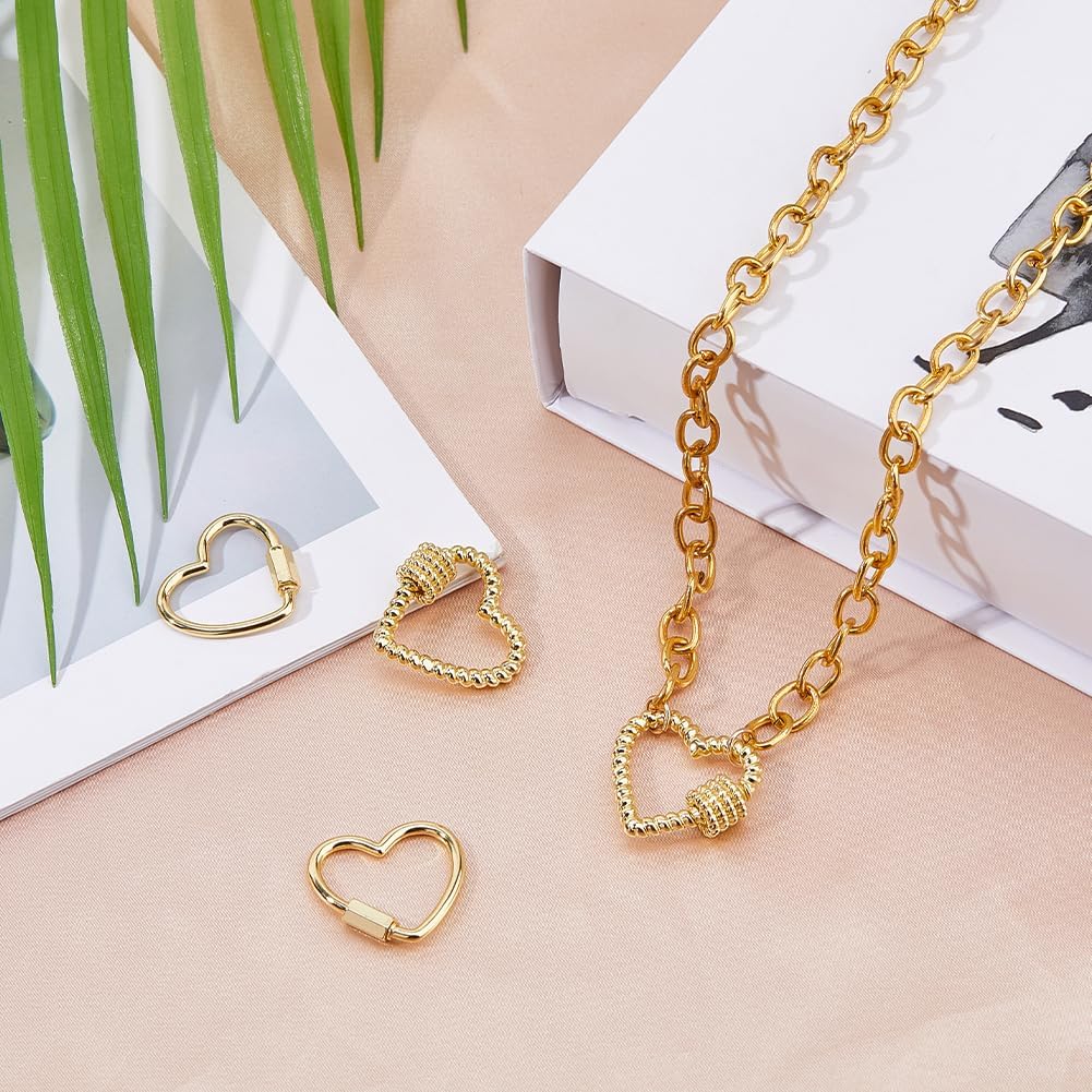 4pcs 18k Gold Plated Heart Carabiner Lock Charms 2 Styles Brass Clasp Screw Locking Clasps for Bracelet Jewelry Necklaces Making Supplies - Image 5