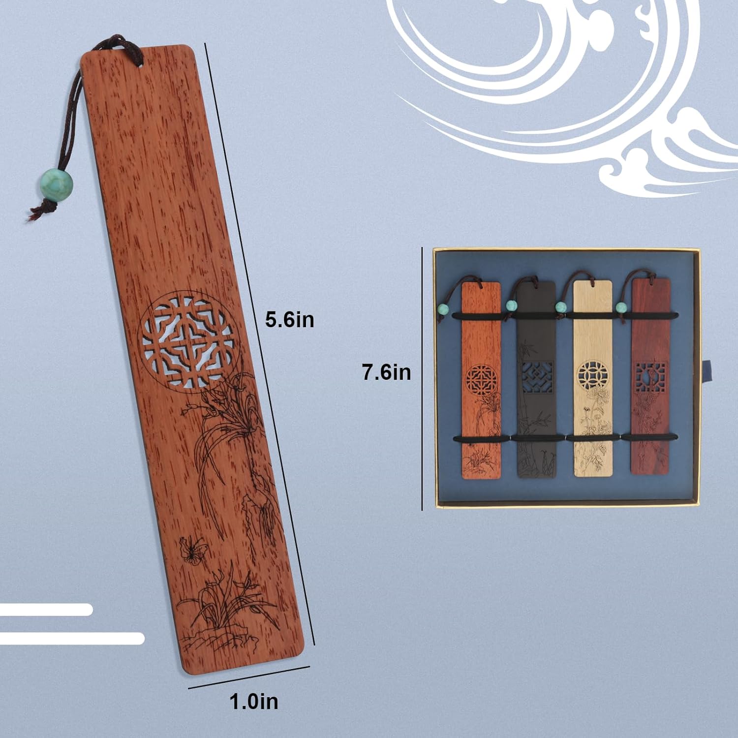 4 Pcs Wooden Bookmarks Vintage Wood Bookmarks for Women & Men Handmade Natural Wood Carving Book Markers Box Set Unique Gift for Reader, Students, Teachers - Image 3