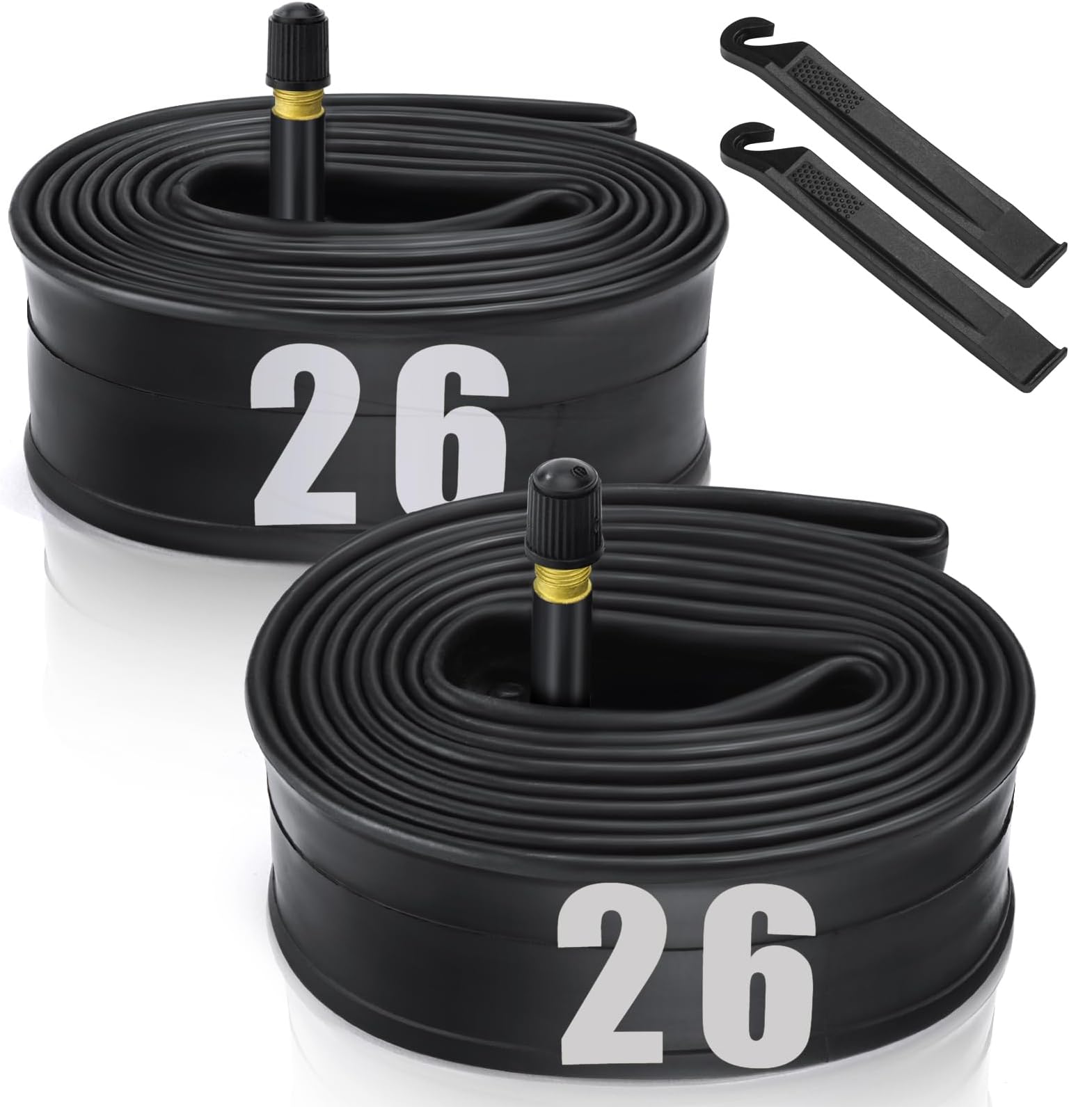 2 Pack 16'/ 20'/ 24'/ 26' x1.75/1.95/2.10/2.125 Bicycle Tube with 2 Tire Levers, Bicycle Tube with 32mm Schrader Valve, Butyl Rubber Inner Tube for Road/MTB/Kids Bike by Hydencamm(2 of One Size)