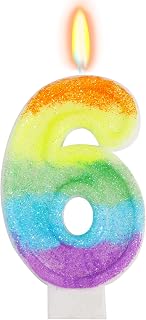 Rainbow Candles for Birthday Cakes, Rainbow Themed Cake Topper Birthday Party Decorations, 6th Number Candle (Number 6)