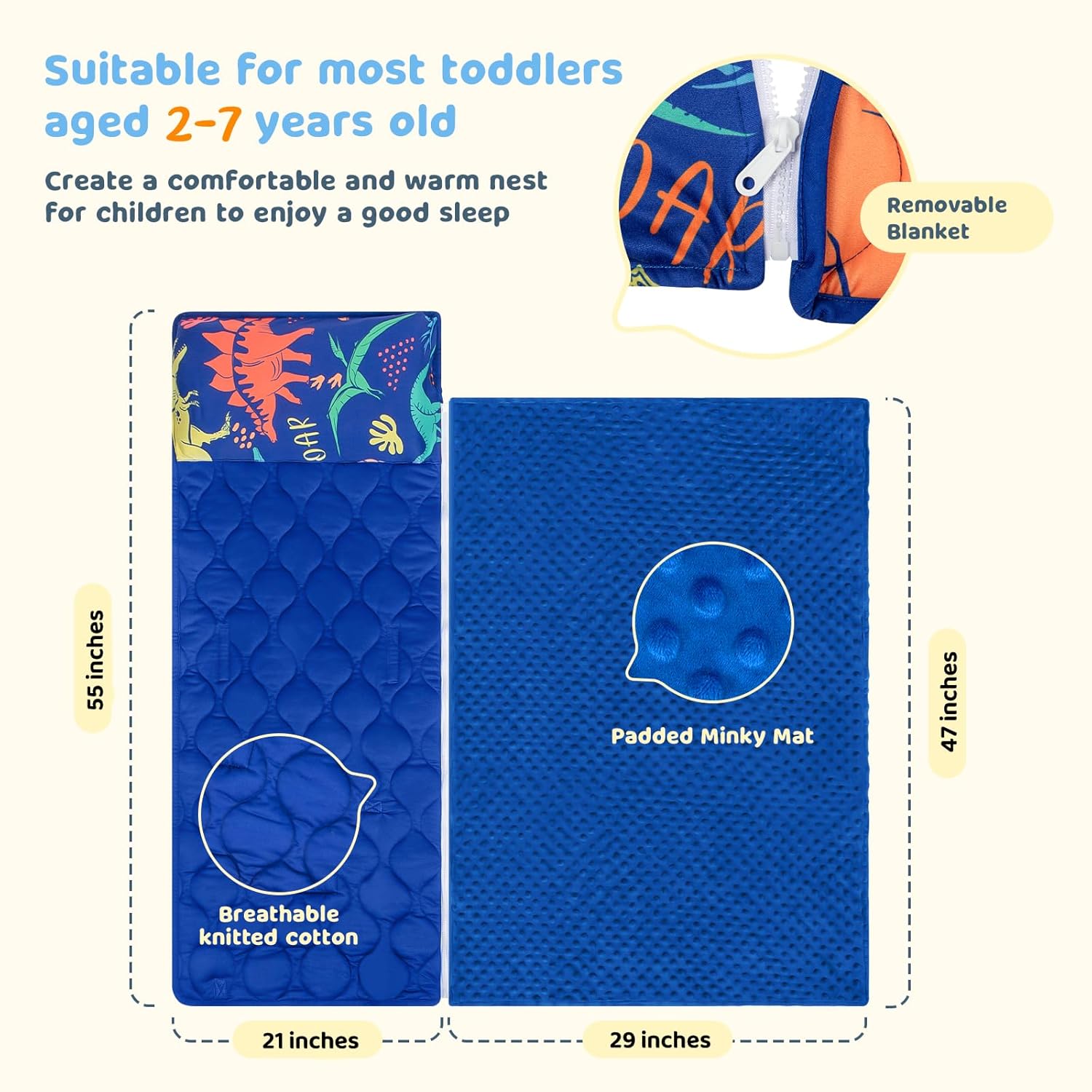 YCDTMY Toddler Nap Mat Extra Large 55‘’*29‘’ for 27 Years, Daycare Nap