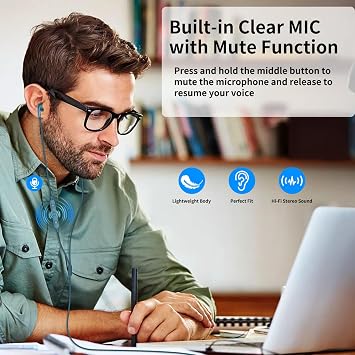 USB Earbuds for PC,Headphones with Microphone for Computer,Blue