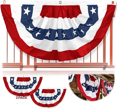Anley US National Pleated Fan Flag, 3x6 Ft American Bunting Flags Patriotic Stars & Stripes - Sharp Color and Fade Resistant - United States 3 x 6 Ft Half Fan Banner2 Pack