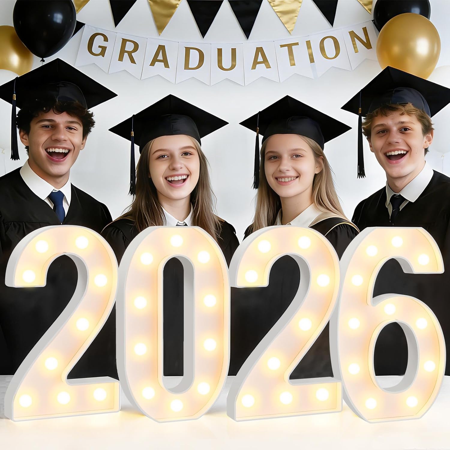 Graduation Decorations 2026, Larger 12.6in Tall 2026 Marquee Light Up Numbers Graduation Party Decor, LED Number Lights Class of 2026 Party Supplies for High School Senior College -Warm White