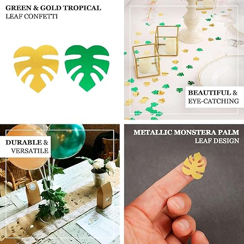 Miniatura 4 de Efavormart - Bolsa 15G  Confeti de mesa tropical de hojas de palmera verde metálico y dorado, hojas de Monstera brillantes, dispersos de fiesta