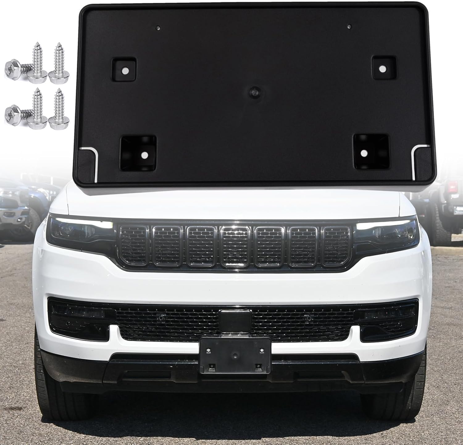 FASTCHE Front Bumper License Tag Plate Frame Bracket Holder Compatible with 2022-2025 Jeep Wagoneer & 2023-2025 Jeep Wagoneer L Front License Plate Frame Replace OE # 68426603AB CH1068174