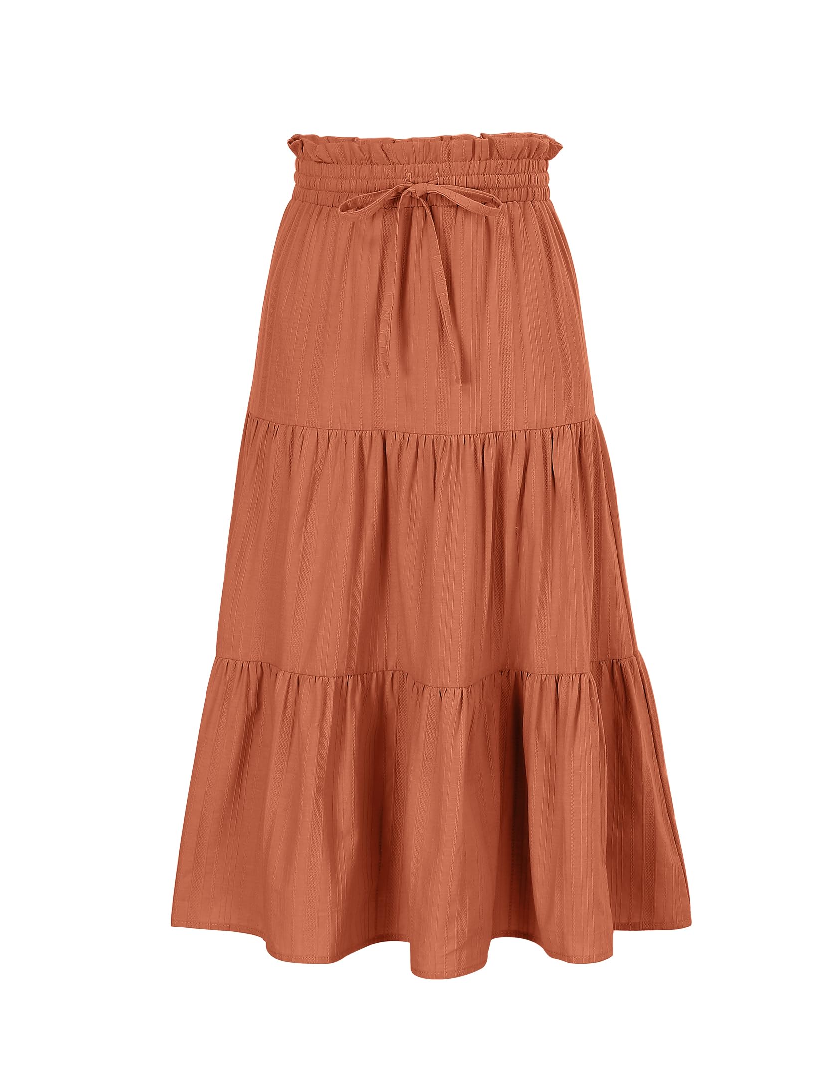 Maxi Skorts Skirt for Girls Button Front High Waisted Long Skirt with Belt Ruffled Skirts with Pocket 3-12Years